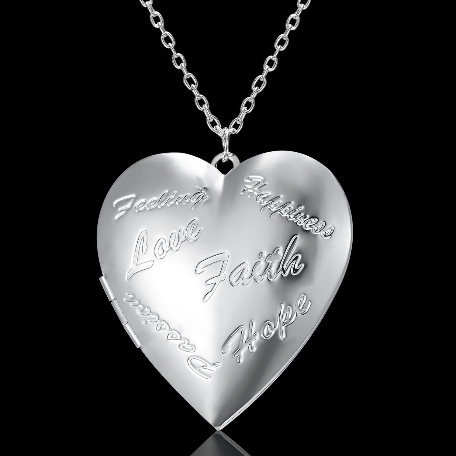 Carved Design Love Necklace, Heart-shaped Photo Frame.